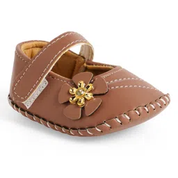 Chiu Rhinestone & Floral Applique Designed Velcro Closure Booties - Brown-picture-33