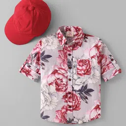 Rikidoos Full Sleeves Floral Printed Shirt With Cap - Multi Colour-picture-27