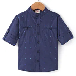 Rikidoos Full Sleeves Anchor Embroidered Shirt - Navy Blue-image-14