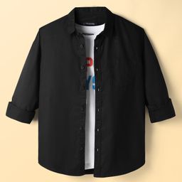 Pine Kids 100% Cotton Woven Full Sleeves Solid Colour Shirt With T-Shirt - Black-picture-35