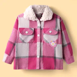 Little Kangaroos Woven Full Sleeves Checkered Jacket - Dark Pink-picture-14
