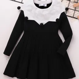 Mark & Mia Viscose Full Sleeves Woolen Dress with Applique - Black-picture-13