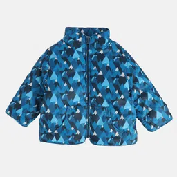MINI KLUB Cotton Woven Full Sleeves Snowy Mountain Printed Light Winter Jacket - Blue-picture-22