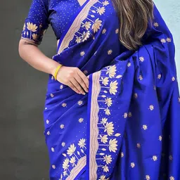 ELITE WEAVES Ethnic Motifs Zari Silk Blend Banarasi Saree image 3