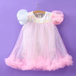 Mark & Mia Half Sleeves  Frock Style Party Onesie with Sequin & Frill Detailing - Pink image 2