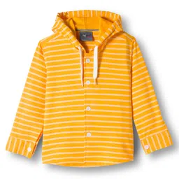 Dapper Dudes Full Sleeves Striped Hooded Shirt With Attached Tee - Gold image 2