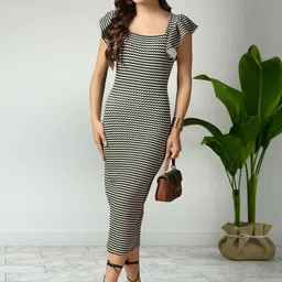 Selvia Print Flutter Sleeve Ruffled Bodycon Midi Dress image 2