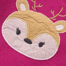 Babyhug 100% Acrylic Knit Full Sleeves Sweater With Deer Embroidery - Fushia image 3