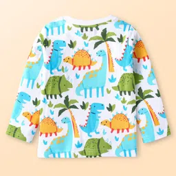 Babyhug Single Jersey Woven Dungaree with Full Sleeves Dino Printed T-Shirt - Navy Blue image 3