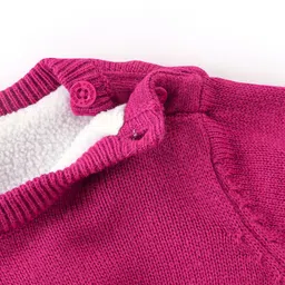 Babyhug 100% Acrylic Knit Full Sleeves Sweater With Deer Embroidery - Fushia image 4