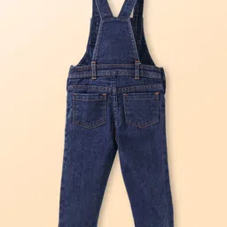 Babyhug Single Jersey Woven Dungaree with Full Sleeves Dino Printed T-Shirt - Navy Blue image 5