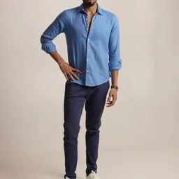 Uncluttered Closet Men Standard Slim Fit Solid Spread Collar Linen Casual Shirt image 5