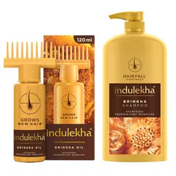 indulekha Set Of Bringha Hair Oil & Shampoo - 120ml + 1L-picture-26