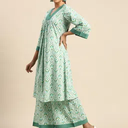 anayna Floral Printed Pleated Pure Cotton Kurta with Trousers & With Dupatta image 5