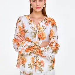 Cover Story Off White & Orange Floral Print Top-picture-27