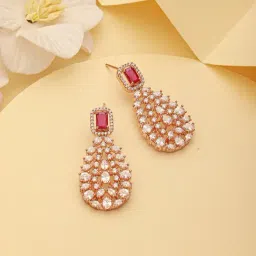 Saraf RS Jewellery Rose Gold Plated Ruby Red AD Studded Luxe Drop Earrings image 2