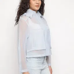 Guess Blue Solid Hooded Neck Mia Organdy Jacket image 3