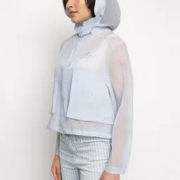Guess Blue Solid Hooded Neck Mia Organdy Jacket image 4