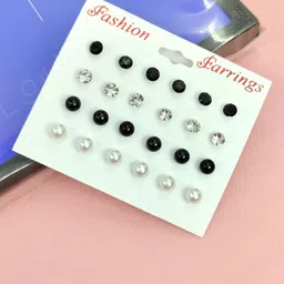 Balasundri Women Set of 12 White & Black Plastic Pearl Stud Earring-picture-24
