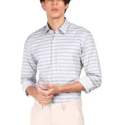 Arrow Light Grey Cotton Regular Fit Striped Shirt-image-66