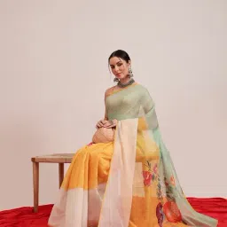 Silk Land Multicolor Cotton Blend Printed Saree With Unstiched Blouse image 3