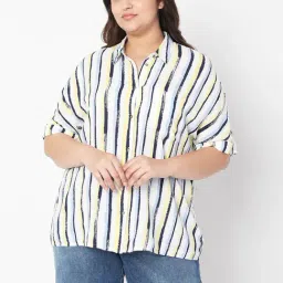 Vero Moda Curve White Striped Shirt Collar Shirt-image-38