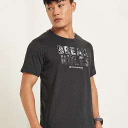 Ajile By Pantaloons Anthra Melange Cotton Regular Fit Printed Sports T-Shirt image 3