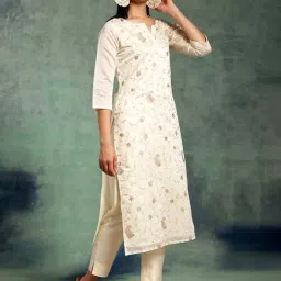 Libas Off White Embroidered A Line Kurta image 3