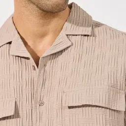 Styli Beige Relaxed Fit Self Pattern Shirt image 4