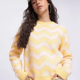 glitchez Cozy Vibes Chevron Striped Drop-Shoulder Fuzzy Pullover-picture-28