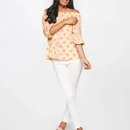Global Desi Yellow Floral Print Top image 4