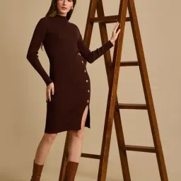 Kazo Brown Solid Dress-image-76