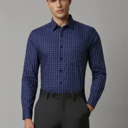 Louis Philippe Navy Cotton Slim Fit Checks Shirt-picture-43