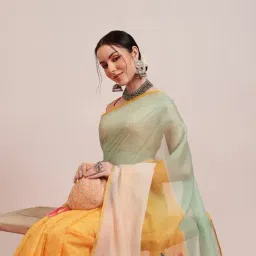 Silk Land Multicolor Cotton Blend Printed Saree With Unstiched Blouse image 4