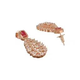 Saraf RS Jewellery Rose Gold Plated Ruby Red AD Studded Luxe Drop Earrings image 3