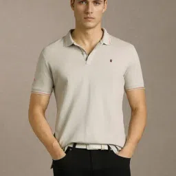 Louis Philippe Grey Cotton Slim Fit Polo T-Shirt-image-35