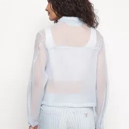 Guess Blue Solid Hooded Neck Mia Organdy Jacket image 2