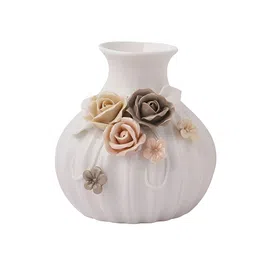 TAYHAA  White & Brown Glossy Ceramic Flower Vases image 4