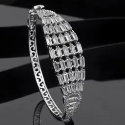 Zeneme Rhodium Plated Silver Toned American Diamond Crystal Kada Bracelet-picture-21
