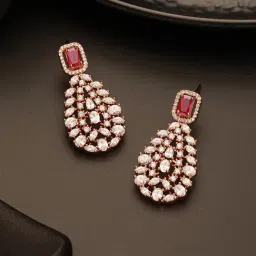 Saraf RS Jewellery Rose Gold Plated Ruby Red AD Studded Luxe Drop Earrings image 4