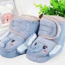 Baby Moo Kids Blue Embroidered Booties-image-0