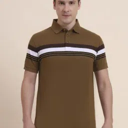 JadeBlue Khaki & White Cotton Striped Slim Fit T-Shirt-picture-19