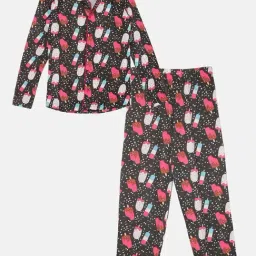 Kiddopanti Girls Black Printed Full Sleeves Shirt with Pajamas-image-62