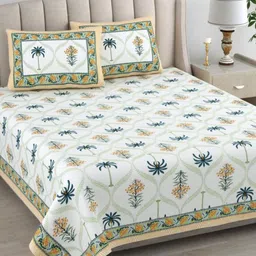 Urban Jaipur Yellow & Green Floral 220 TC King Bedsheet with 2 Pillow Covers-picture-42