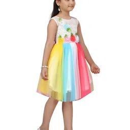 YK Girls Floral Print Net Fit & Flare Dress image 5
