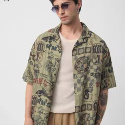 The Souled Store Green Cotton Printed Relaxed Fit Shirt-image-74