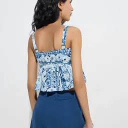 Bombay Paisley by Westside Indigo Aztec Design Cotton Peplum Top image 2