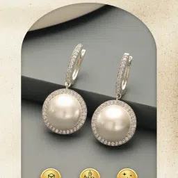 Saraf RS Jewellery Silver Plated AD Studded Circular Pearl Drop Bali Earrings image 4
