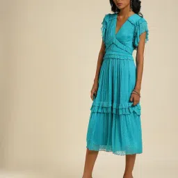 Label Ritu Kumar Blue Midi A-Line Dress image 4