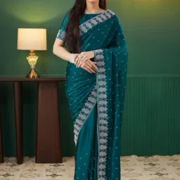Satrani Blue Georgette Embellished Saree With Unstitched Blouse-image-37